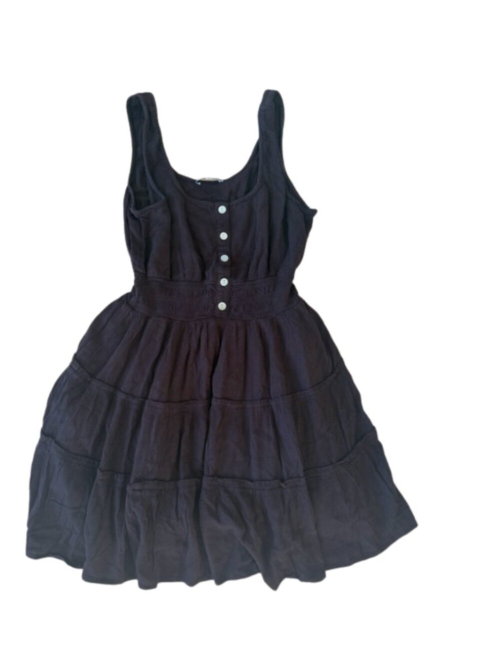 Patrons of Peace Olinda Tiered Dress Medium Brown Button Front Strappy Rayon - Picture 3 of 6